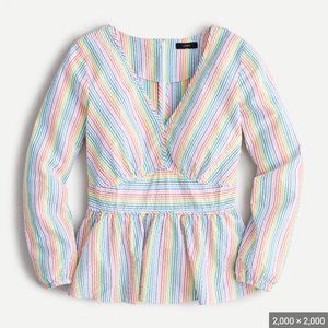 J Crew V-neck peplum top in rainbow seersucker